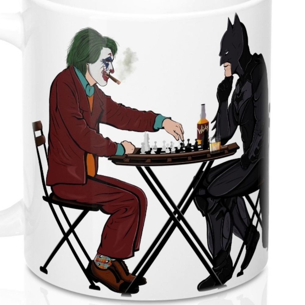 Clown Prince of Crime Playing Chess with Caped Crusader Ceramic Mug Coffee Cup